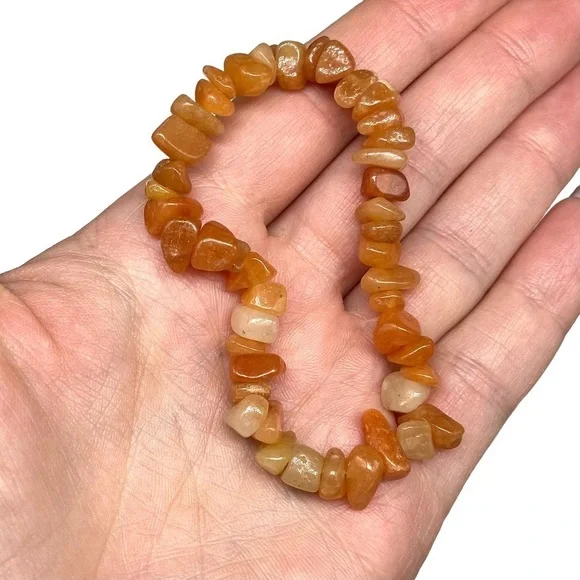 Peach Aventurine Gemstone Chips Beaded Stretch Bracelet Stone Boho Beads Orange - Picture 3 of 4
